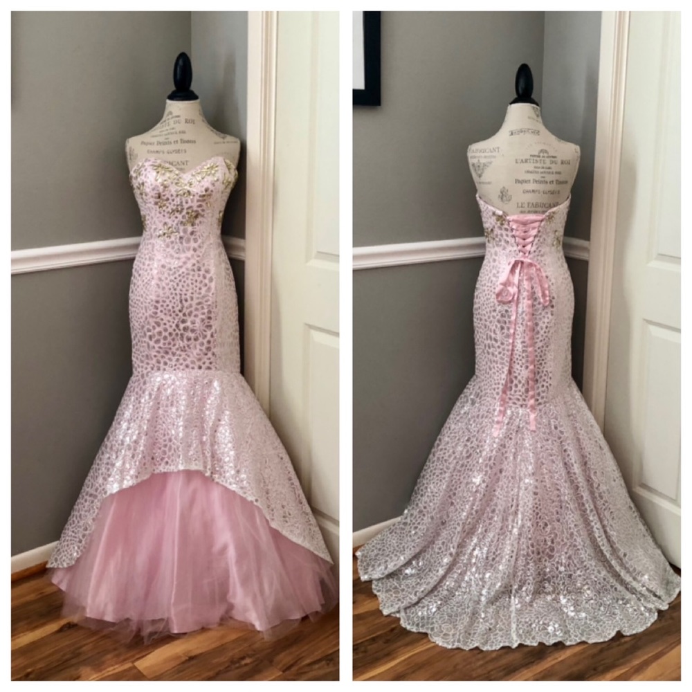 NEW ALYCE PARIS SZ 6 LIGHT PINK SEQUIN BEADED CORSET FORMAL EVENING GOWN